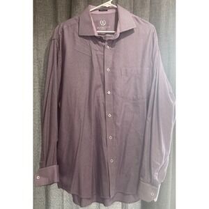 Bugatchi Uomo Classic Fit Mens Button Up Long‎ Cuff Sleeve Purple/White pattrn2X